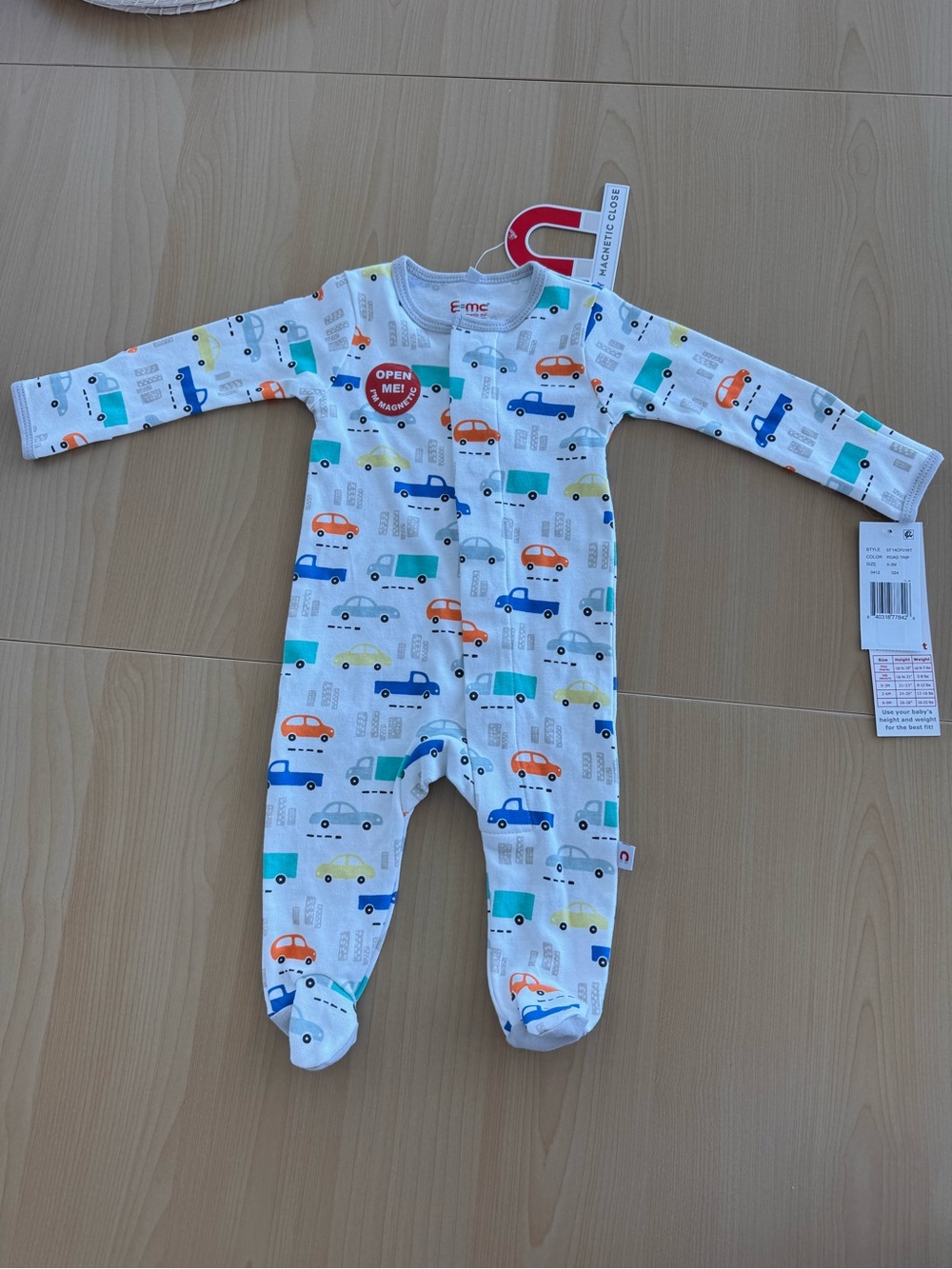 Magnetic Me White Footed One-Piece with Multicolor Car Print